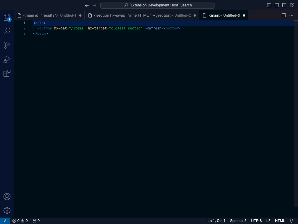 HTMX hover documentation in VS Code
