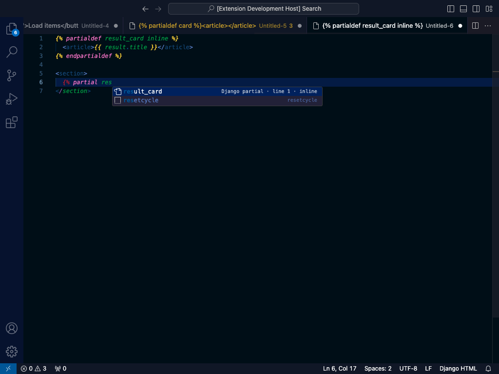 Django partial completion